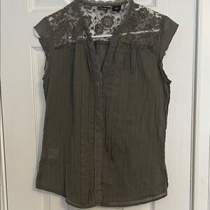 Eddie Bauer Olive Lace Detail Blouse